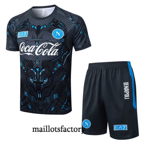 Achetez Maillot d'entrainement Naples + Shorts 2025/26 Gris foncé/Noir/Bleu Kit