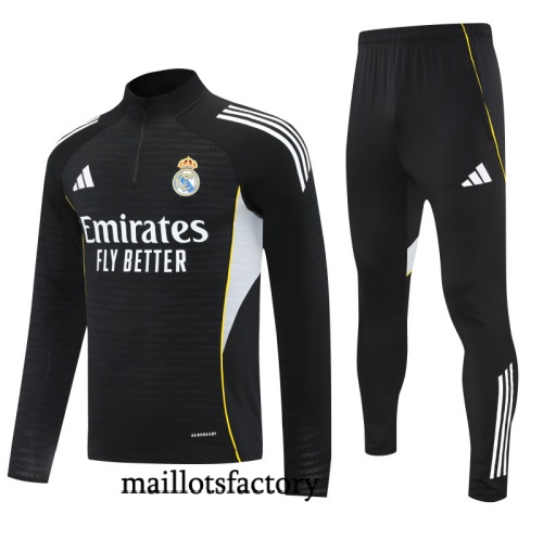 Vente Survetement Real Madrid 2025/26 Noir/Blanc/Jaune