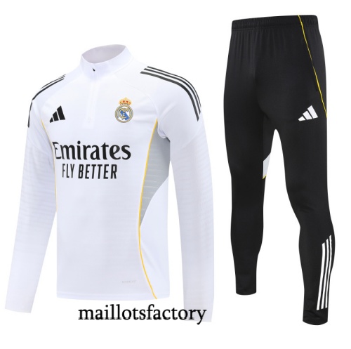 Grossiste Survetement Real Madrid 2025/26 Blanc/Noir/Gris/Jaune