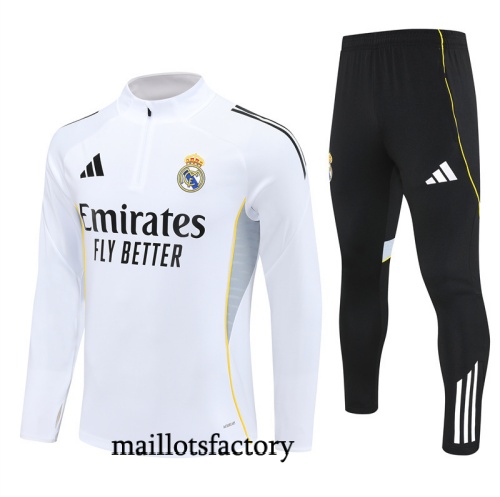 Site Survetement Real Madrid 2025/26 Blanc/Noir/Jaune