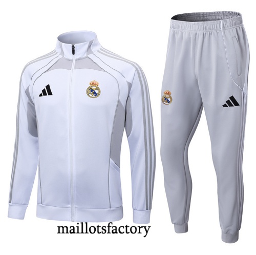 Vente Veste Survetement Real Madrid 2025/26 Blanc/Gris