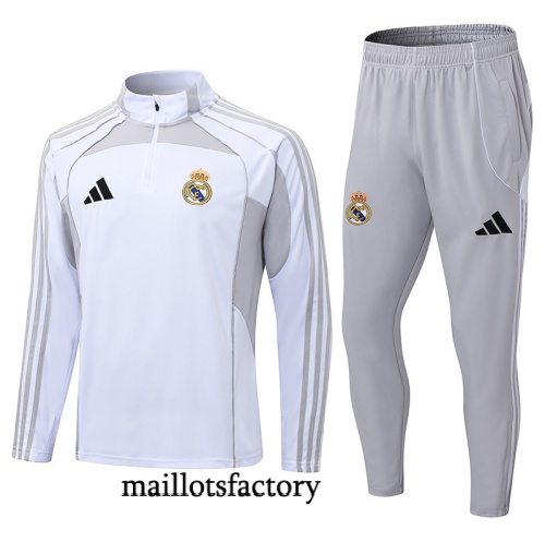 Grossiste Survetement Real Madrid 2025/26 Blanc/Gris