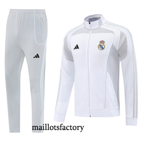 Achat Veste Survetement Real Madrid 2025/26 Blanc/Gris clair