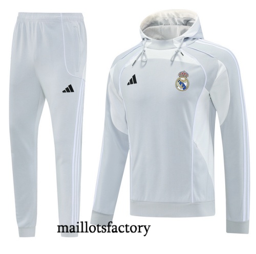 Soldes Survetement Sweatshirt Real Madrid à capuche 2025/26 Blanc