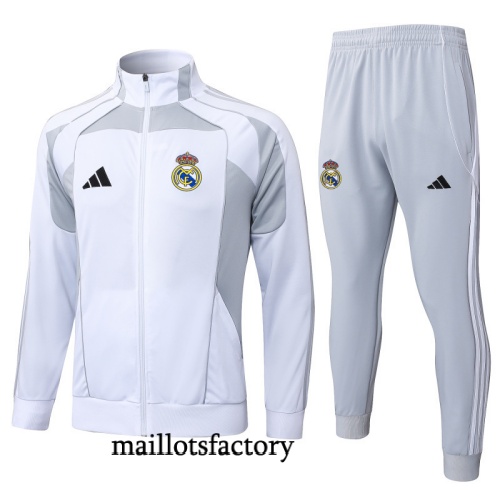 Soldes Veste Survetement Real Madrid 2025/26 Blanc/Gris
