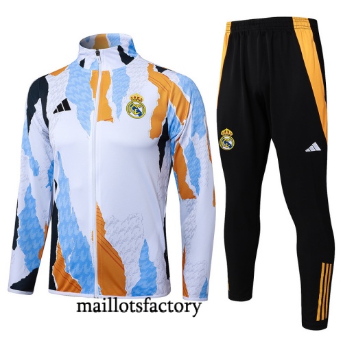 Grossiste Veste Survetement Real Madrid 2025/26 Bleu/Blanc/Jaune