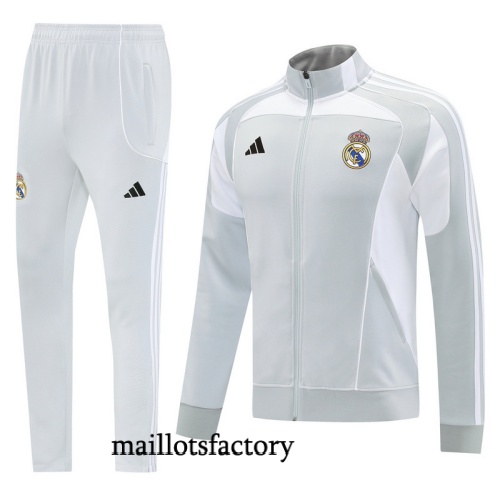 Achat Veste Survetement Real Madrid 2025/26 Gris/Blanc