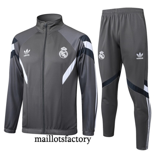 Achat Veste Survetement Real Madrid 2025/26 Gris foncé/Blanc