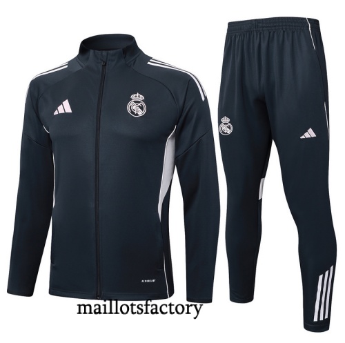 Soldes Veste Survetement Real Madrid 2025/26 Gris foncé/Blanc