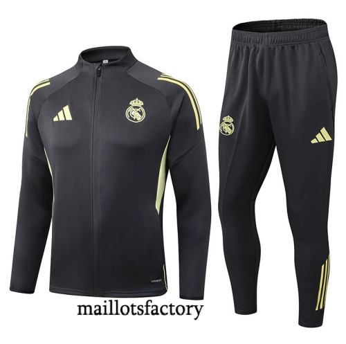 Grossiste Veste Survetement Real Madrid 2025/26 Gris foncé/Jaune