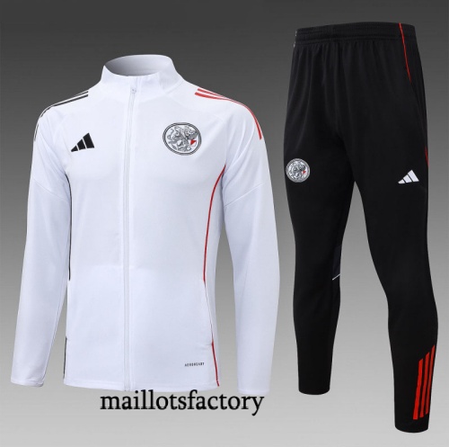 Site Veste Survetement Enfant Ajax 2025/26 Blanc/Noir/Rouge