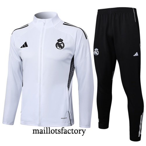 Soldes Veste Survetement Enfant Real Madrid 2025/26 Blanc/Noir