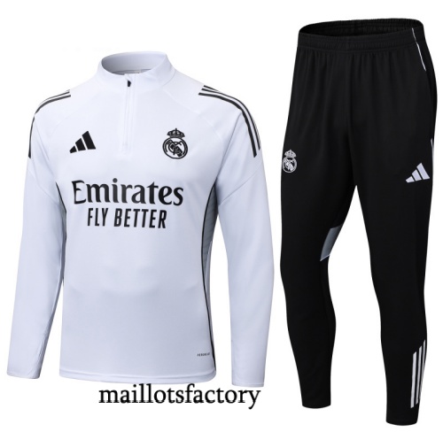 Grossiste Survetement Enfant Real Madrid 2025/26 Blanc/Noir