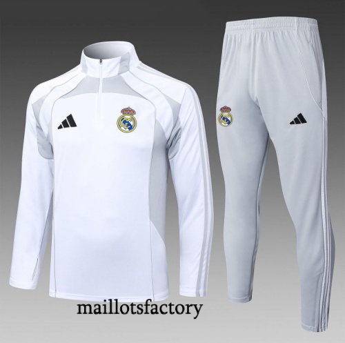 Grossiste Survetement Enfant Real Madrid 2025/26 Blanc/Gris