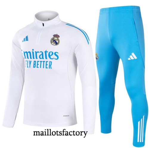 Grossiste Survetement Enfant Real Madrid 2025/26 Blanc/Bleu