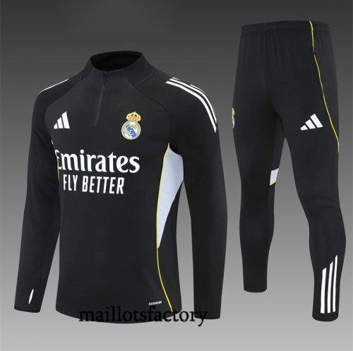Soldes Survetement Enfant Real Madrid 2025/26 Noir/Blanc/Jaune