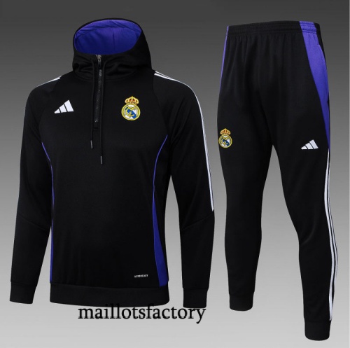 Achetez Survetement Sweatshirt Enfant Real Madrid à capuche 2025/26 Noir/Blanc/Violet