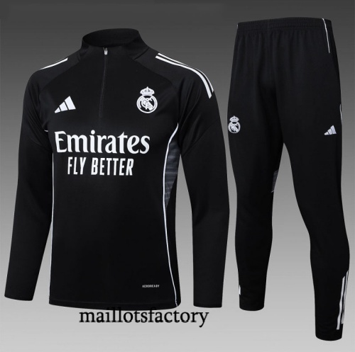 Soldes Survetement Enfant Real Madrid 2025/26 Noir/Blanc
