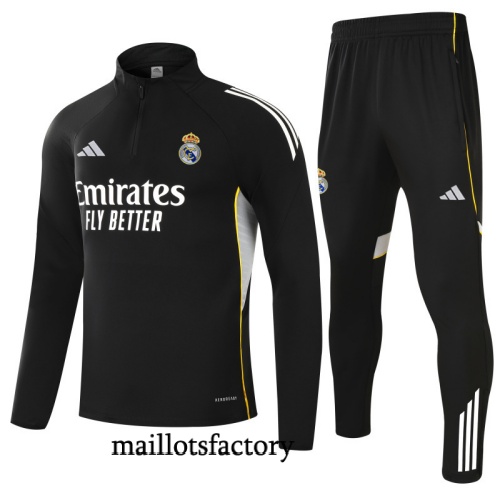 Grossiste Survetement Enfant Real Madrid 2025/26 Noir/Blanc/Jaune