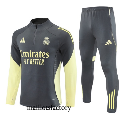 Grossiste Survetement Enfant Real Madrid 2025/26 Gris foncé/Jaune