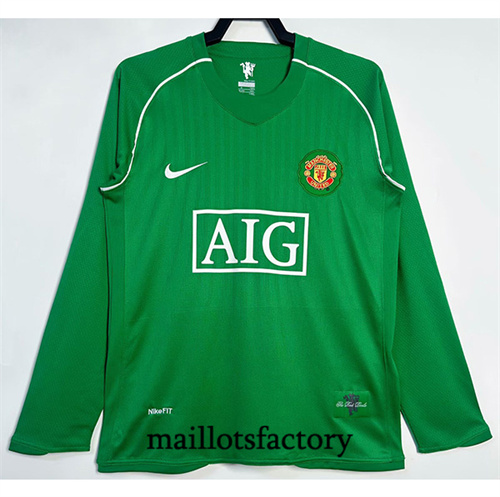 Maillot du Retro Manchester United 2007-08 Gardien de but Vert Manche Longue