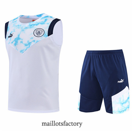 Achat Kit d'entrainement Maillot du Manchester City Debardeur 2022/23 Blanc/Bleu y919