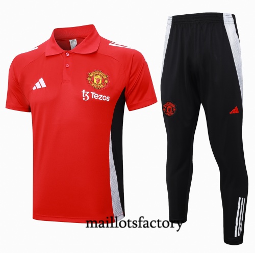 Soldes Maillot d'entrainement Manchester United polo 2024/25 rouge Kit