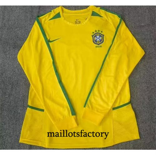 Soldes Maillot du Retro Brésil 2002 Domicile Manche Longue