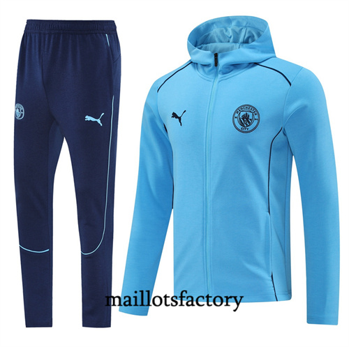 Soldes Veste Survetement Manchester City à capuche 2024/25 bleu ciel