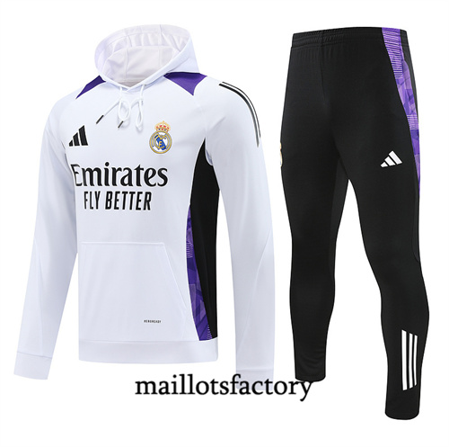 Soldes Survetement Sweatshirt Real Madrid à capuche 2024/25 Blanc